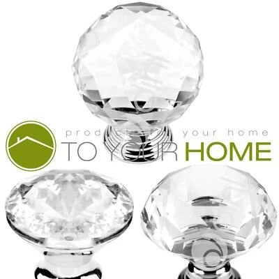 Dihl Globe Crystal Door Knobs Diamond Glass Clear Cabinet Drawer Wardrobe Handle • £3.89