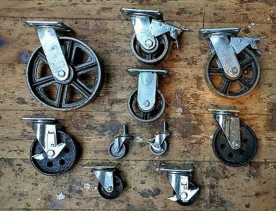 Industrial Furniture Metal Castors With Cast Iron Caster Wheel Vintage Available • £28