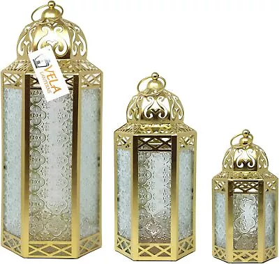 LANTERNS Moroccan Candle Lanterns Decorative Set Of3for FloorRamadan Decorations • $184.99
