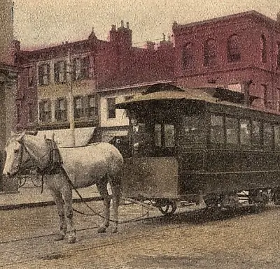 C.1907 Rapid Transit Horse Drawn Trolley Streetcar Hand Colored Postcard Bank • $24.99