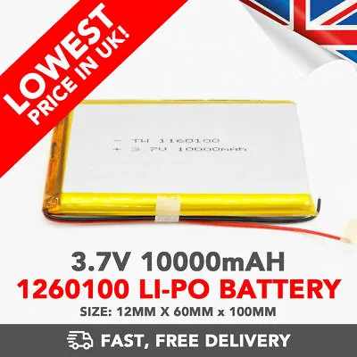 3.7V 10000mAh Li-Po Battery (1260100) Rechargeable High Capacity Tablet + Device • £12.99