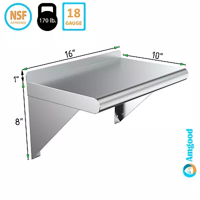 OPEN BOX: 10  X 16  Metal Shelf | Stainless Steel Wall Mount Floating Shelving • $39.95