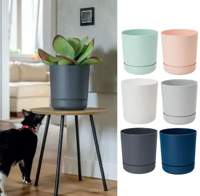 £9.79 • Buy Satina Plant Pots With Saucers Flowerpot Garden Flower Planters Indoor Tray