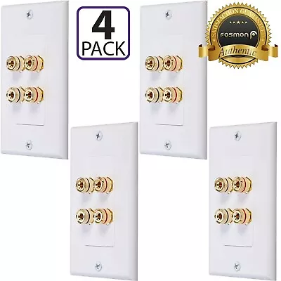 $26.99 • Buy 4 Pack Lot - 2 Speakers Binding Post Banana Wall Face Plate Home Theater White