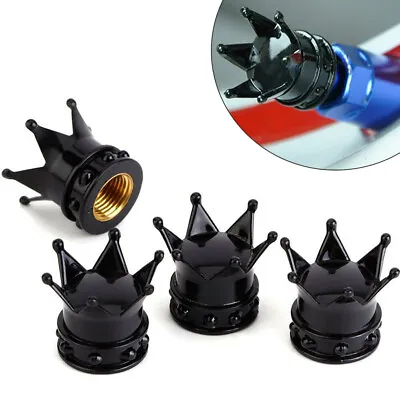 Aluminum Black Crown Car Tire Valve Caps Bike Wheel Tyre Valve Air Dust Cap Stem • $4.94