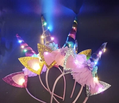 Light Up Girl Sequins Unicorn Horn Ear Party Costume Headband Kids Unicorn Party • $12.98