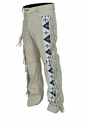 Men Cowboy Pant Men Western Pant Men Native Indian Pant Men Leather Beaded Pant • $89.99
