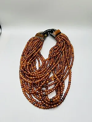 Gerda Lynggaard MONIES Amber Horn Multi-Strand Vtg Necklace  W Signature ID Tag • $425