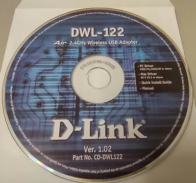 D-Link Dlink DWL-122 USB Wireless CD-ROM Driver Disc Windows 98 ME 2000 XP 2003 • $14.99