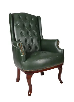 Chesterfiel High Back Chair Winged Armchair Fireside Queen Anne Fireside Leather • £219