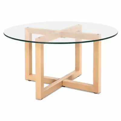 $107.50 • Buy Artiss Coffee Table Round Modern Tables Tempered Glass Wooden Home Furniture