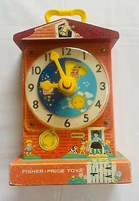 FISHER PRICE TOYS Vintage Music Box Teaching Clock Made In USA 1962-1968 WORKING • $39.94