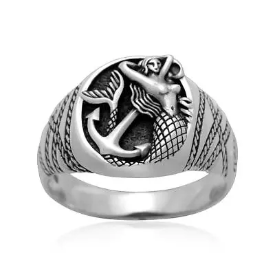 925 Sterling Silver Mermaid Anchor Rope Handcrafted Nautical Sailor Ocean Ring • $33.95