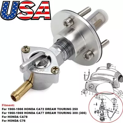 For Honda Dream Touring Benly Gas Tank Petcock Kit CA77 CA78 CA72 CA 77 78 C76 • $47.99