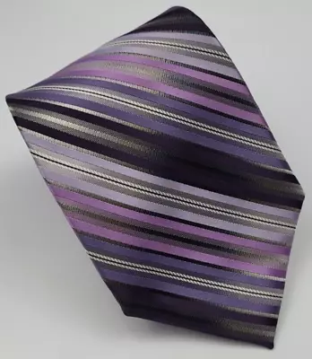 Van Heusen Polyester Tie Purple Gray Black Stripes Men Necktie 58 X 3.25 • $10.39