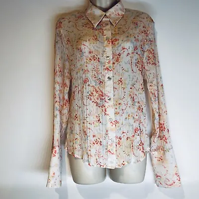B.Moss Tailor Shirt Women's Large Floral Pleated Top Bell Cuff • $16.50