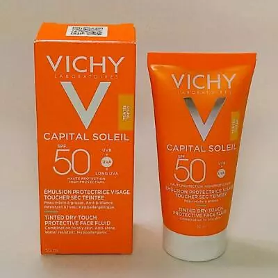 VICHY Capital Soleil SPF 50 DRY TOUCH FACE FLUID TINTED 50 Ml *NEW IN BOX* • $22.99