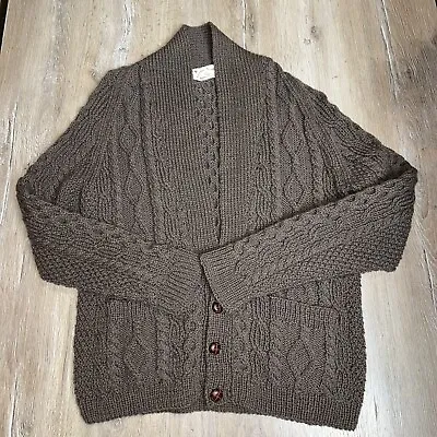 Kilcormac Handcrafts Mens Wool Cable Knit Shawl Collar Fisherman Cardigan • $69.88