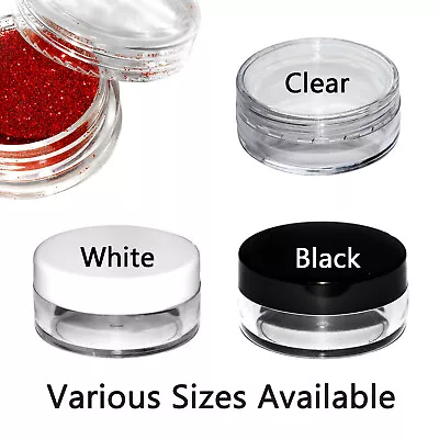 Small Round Plastic Jars Pots Containers Black White Clear Screw Top Cosmetic  • £3.49