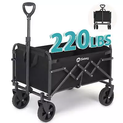 Steel Frame Large Folding Wagon Collapsible Utility Cart Outdoors Garden • $78.99