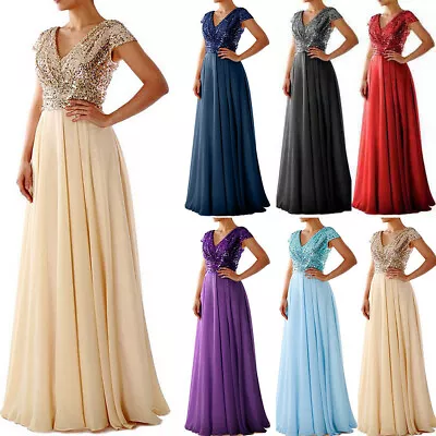 Women Sequin Bridesmaid Wedding Cocktail Maxi Dress Prom Ball Gown Evening Party • £25.19