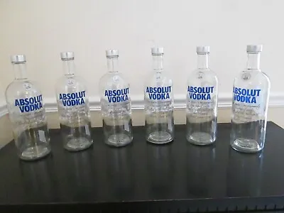 Lot Of 6 Empty 1 Liter Glass Absolut Vodka Bottles With Caps • $12