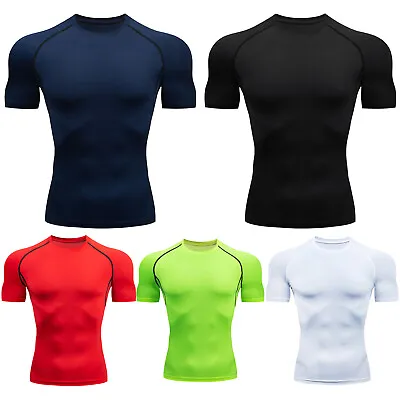 $14.01 • Buy Men Short Sleeve Compression Shirts Athletic Workout T-Shirts UPF 50  Sports Top