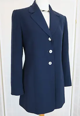 Precis Petite Jacket Size 10 Navy Longline Shell Buttons Fitted Vintage 80s • £24