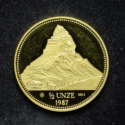$1300 • Buy 1987 Proof Swiss Matterhorn 1/2-oz .9999 Gold Rare Low Mintage (cn11106)