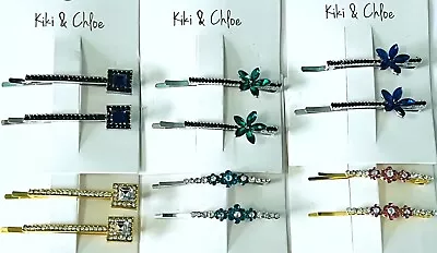 Pk Of 2 Hairpin Clip Slide Bobby Pin Crystal Rhinestone Womens Hair Accessories • £4.99