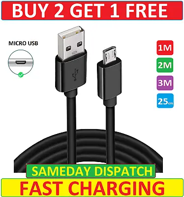 £2.49 • Buy Long Micro USB Cable, 1M 2M 3M High Speed Data Sync Fast Charger Charging Lead