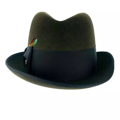 Green Penny's Marathon Mens Fedora Hat Felt Black Band 6 7/8 • $89.99