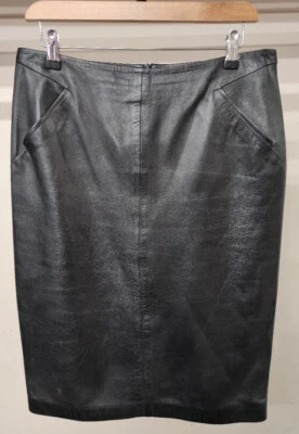 £7.99 • Buy Ladies JAEGER Black Leather Skirt Size 12 - CG M18