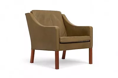 Mid Century Danish Olive Green Leather Lounge Chair By Borge Mogensen • $3604