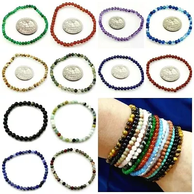 4mm Handmade Round Beaded Bracelet Stretch Healing Pristine Natural Gemstone Kid • £3.59