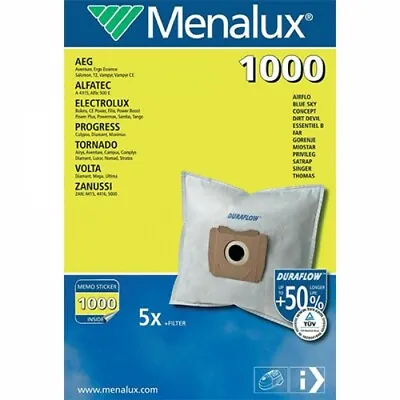 5 X MENALUX 1000 VACUUM CLEANER BAGS FIT AEG ELECTROLUX  ZANUSSI   9001961326 • £11.79