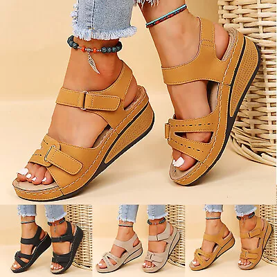 Womens Summer Orthopedic Wedge Sandals Walking Slingback Flat Casual Shoes Size • $21.67