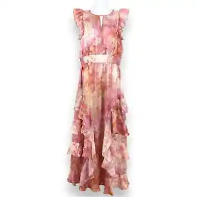 RACHEL Rachel Roy Ruffled Pink Tie Dye Flutter Sleeve  Issa  Maxi Dress Size 6 • $50
