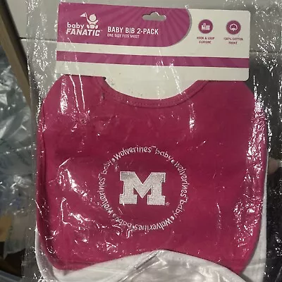 University Of Michigan Wolverines Pink Baby Fanatic 2 Pack Bibs Machine Wash • $11.79