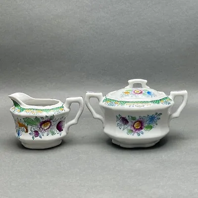 Vintage Mikori Ware White Porcelain Creamer And Sugar Dish Hand Painted Florals • $19