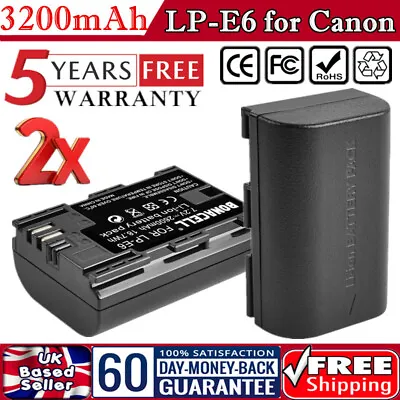 £17.99 • Buy 2x LP-E6 Battery For Canon EOS 5D Mark III Mark II 6D 7D 60D 70D 80D 60Da Camera