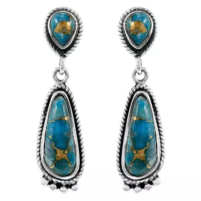  Vintage Silver Zircon Simulated Turquoise Stud Earrings Wedding Jewelry • $1.46