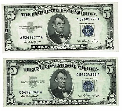 5 Dollar Silver Certificates - Both Notes Are Cu • $10