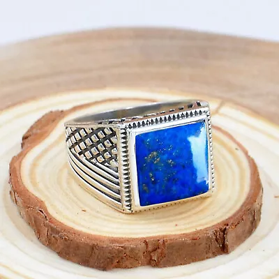 Natural Lapis Lazuli Square Cut 925 Sterling Silver Handmade Men's Ring Jewelry • $34.50