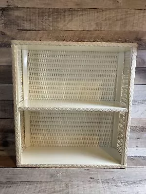 Vintage Open Wicker Wood Two (2) Shelf Standing White Shabby Chic • $45