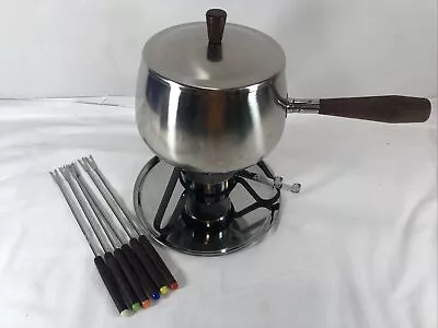 Vintage Dolphin Japan Fondue Pot Mid Century Wood Handle 1960s Stand Nice Cond • $19.90