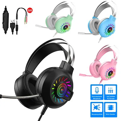 Gaming Headset With Mic RGB Backlit For Xbox One PS4 Nintendo Switch & PC Mac • $29.89