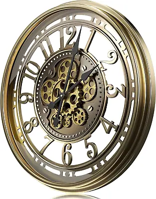 21 Inch Large Wall Clock With Real Moving Gears Battery Operated Modern Metal D • $230.96