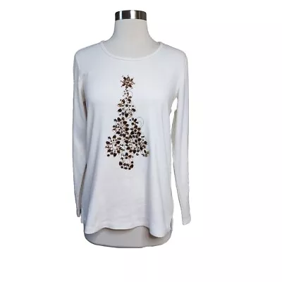 Quacker Factory Women Long Sleeve Jeweled Christmas Tree Shirt Sz XS • $17