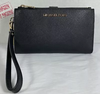 Michael Kors Jet Set Black Leather Double Zip Phone Wristlet Wallet • $53.98